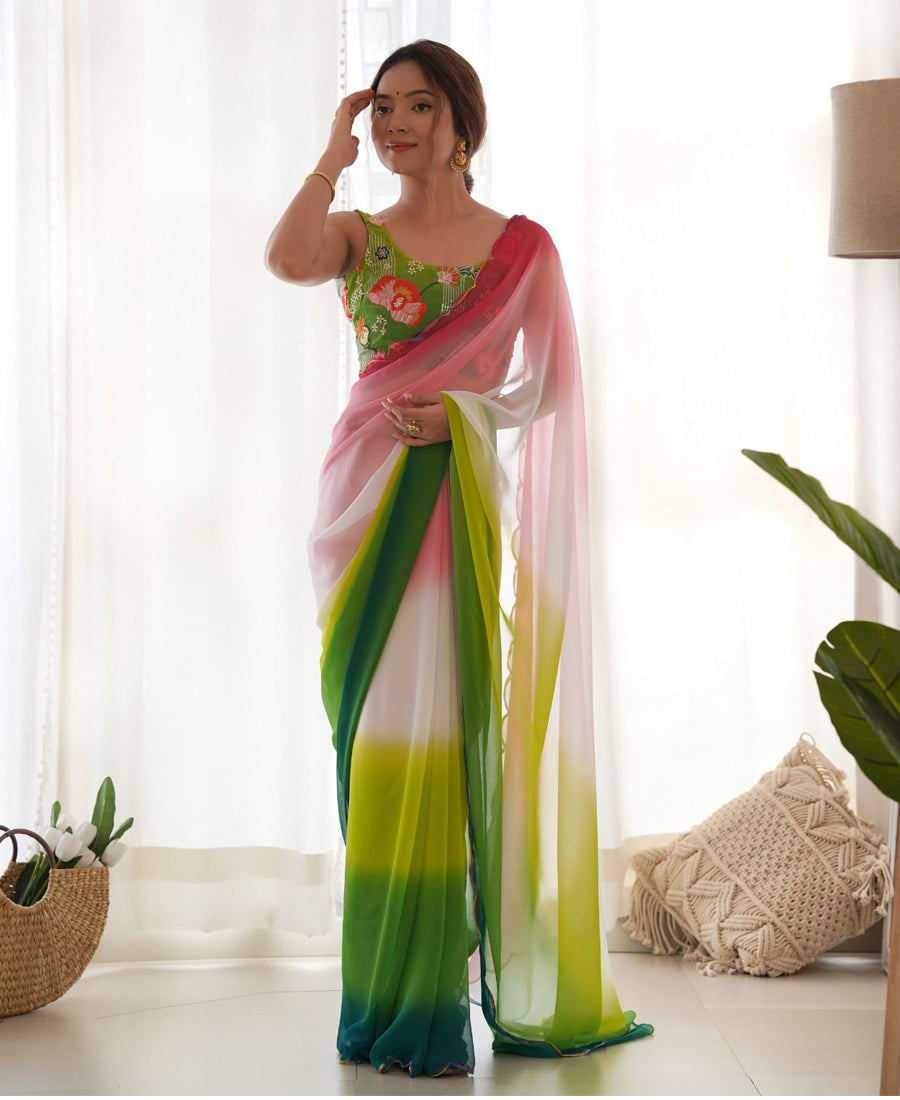 Shaded Faux Georgette With Fancy Arco Border Saree
