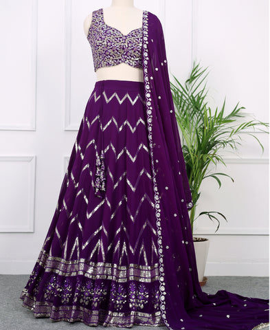 Deep Purple Georgette Sequins Work Lehenga Choli
