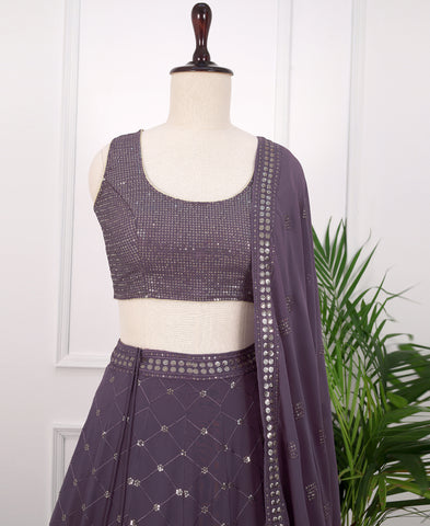 Dusty Purple Georgette Sequins Work Lehenga Choli