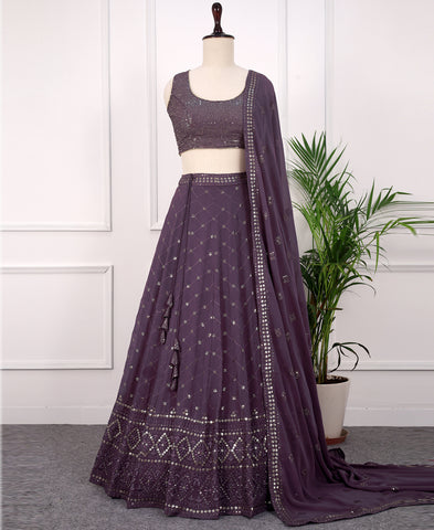 Dusty Purple Georgette Sequins Work Lehenga Choli