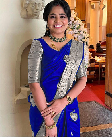 Blue Color Lichi Silk Saree