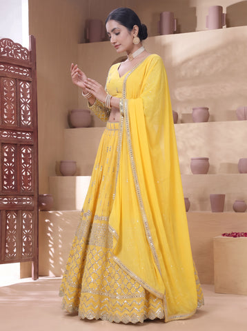 Yellow Color 9mm Sequins Embroidered Lehenga Choli