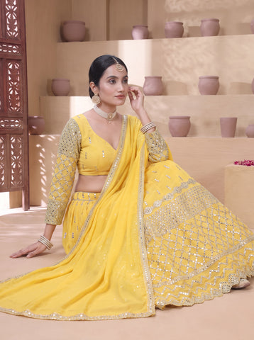 Yellow Color 9mm Sequins Embroidered Lehenga Choli
