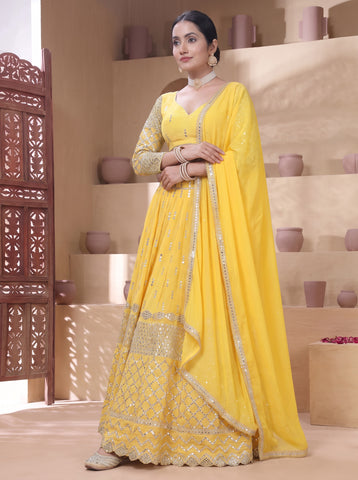 Yellow Color 9mm Sequins Embroidered Lehenga Choli