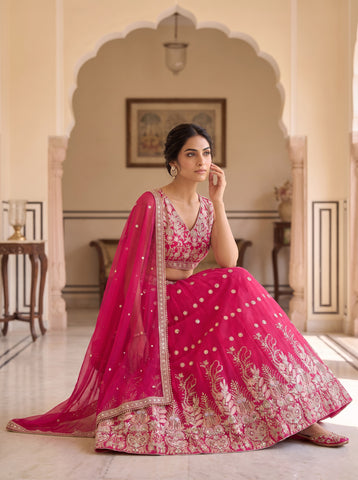 Rani Color Georgette Sequins Work Semi-stiched Lehenga Choli