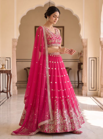 Rani Color Georgette Sequins Work Semi-stiched Lehenga Choli