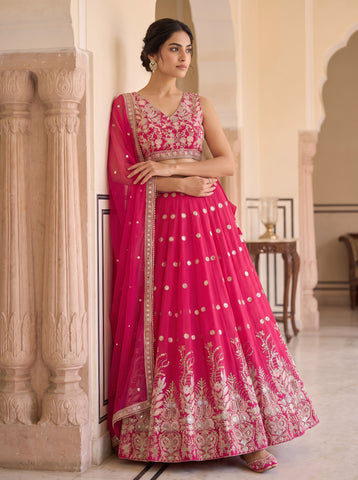Rani Color Georgette Sequins Work Semi-stiched Lehenga Choli