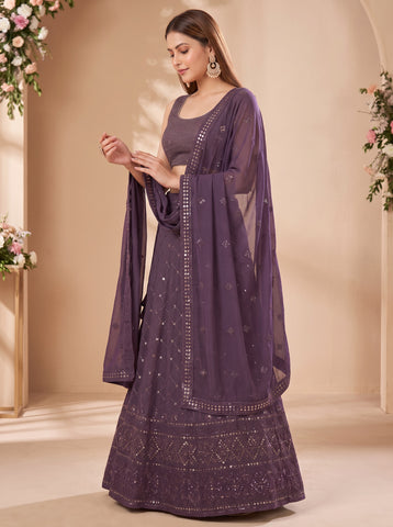 Dusty Purple Georgette Sequins Work Lehenga Choli