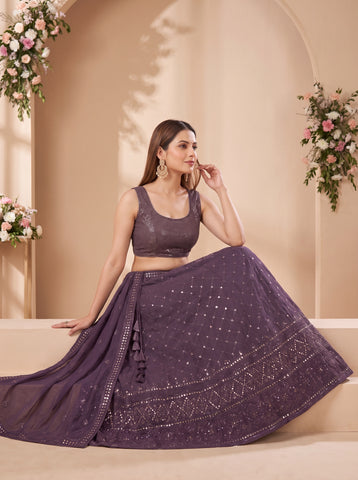 Dusty Purple Georgette Sequins Work Lehenga Choli