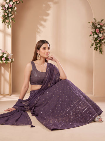 Dusty Purple Georgette Sequins Work Lehenga Choli