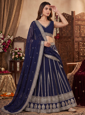 Blue Color Silver Zari and Sequins Work Lehenga Choli