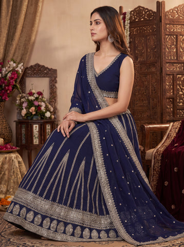 Blue Color Silver Zari and Sequins Work Lehenga Choli