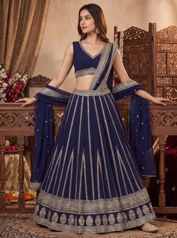 Blue Color Silver Zari and Sequins Work Lehenga Choli