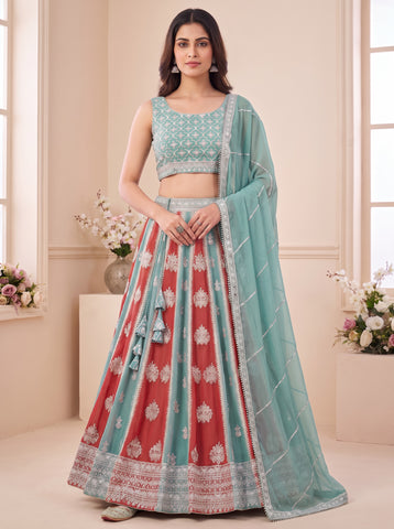 Georgette Sequins and Thread Embroidery Work Lehenga Choli