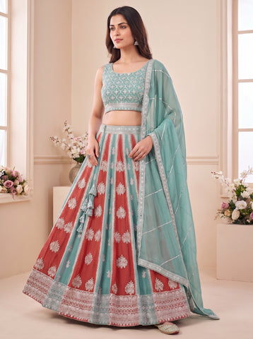 Georgette Sequins and Thread Embroidery Work Lehenga Choli