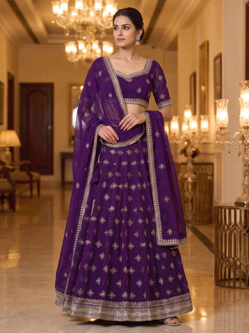 Blue Sequins Embroidered Lehenga Choli