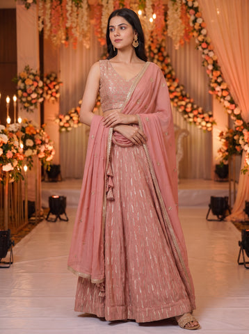 Baby Pink Color Sequins Embroidery Work Semi-Stiched Lehenga Choli