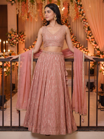 Baby Pink Color Sequins Embroidery Work Semi-Stiched Lehenga Choli
