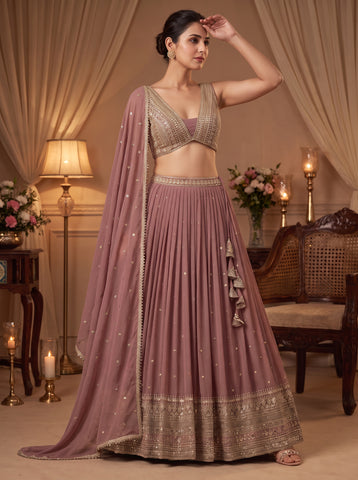 Copper Rose Color Sequins Embroidery Lehenga Choli