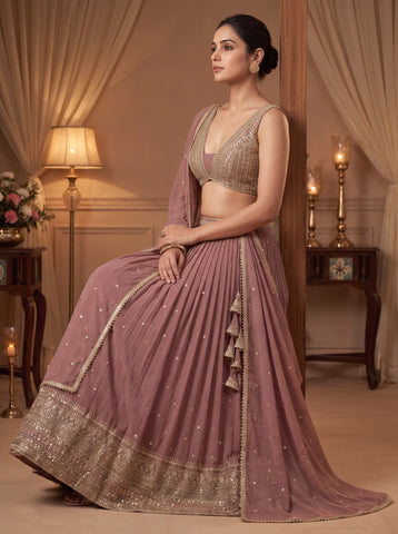 Copper Rose Color Sequins Embroidery Lehenga Choli