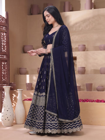 Navy Blue Color 9mm Sequins Embroidered Lehenga Choli