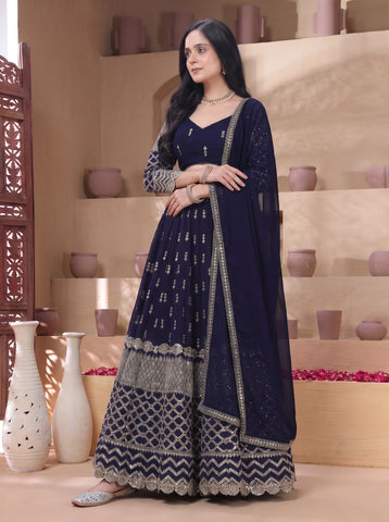 Navy Blue Color 9mm Sequins Embroidered Lehenga Choli