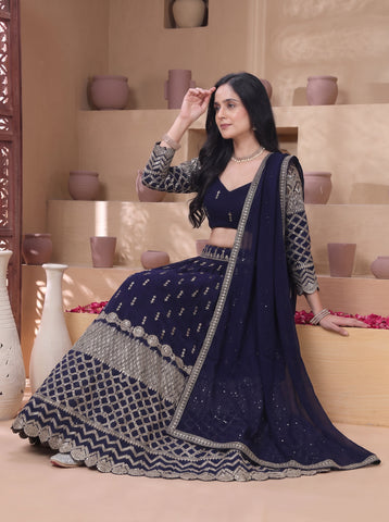 Navy Blue Color 9mm Sequins Embroidered Lehenga Choli