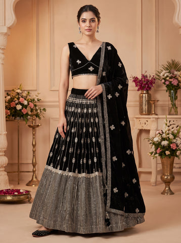 Black Color Sequins Embroidered Lehenga Choli