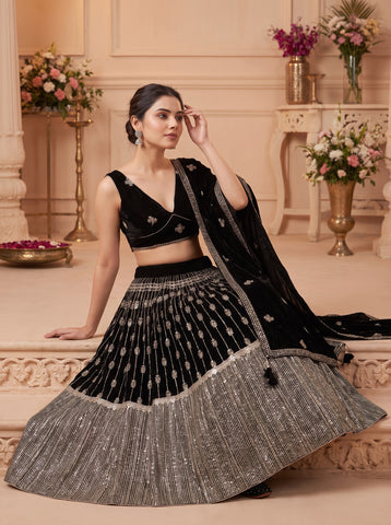 Black Color Sequins Embroidered Lehenga Choli