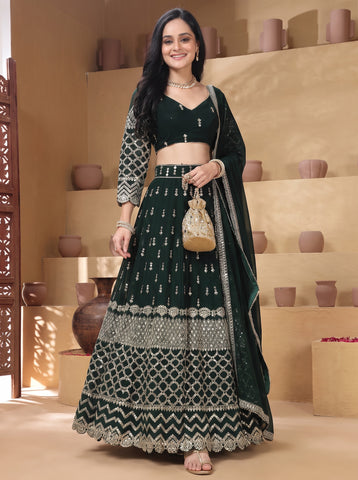Green Color 9mm Sequins Embroidered Lehenga Choli