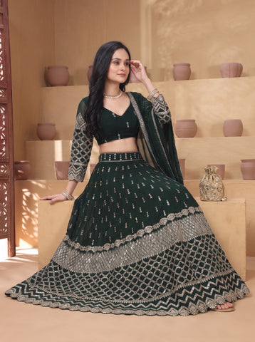 Green Color 9mm Sequins Embroidered Lehenga Choli