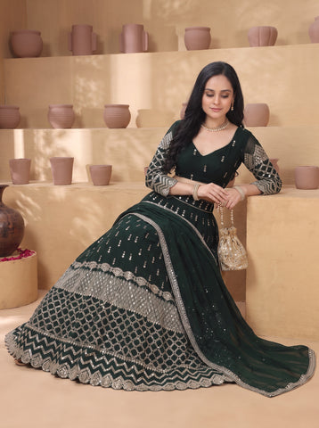 Green Color 9mm Sequins Embroidered Lehenga Choli