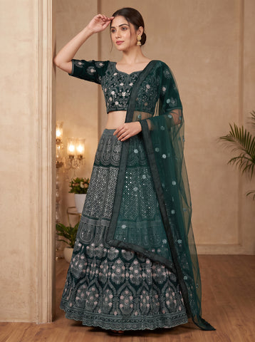 Green Sequence Emroidery Work Lehenga Choli