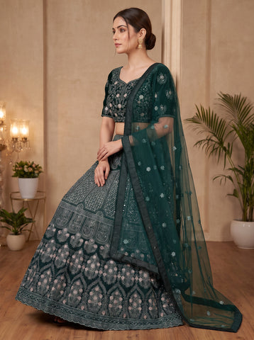 Green Sequence Emroidery Work Lehenga Choli