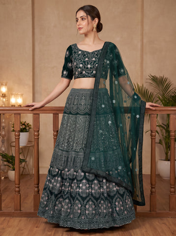 Green Sequence Emroidery Work Lehenga Choli