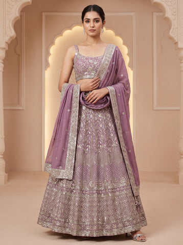 Lavender Georgette Sequins and Zari Work Lehenga Choli