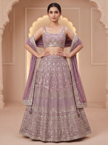 Lavender Georgette Sequins and Zari Work Lehenga Choli