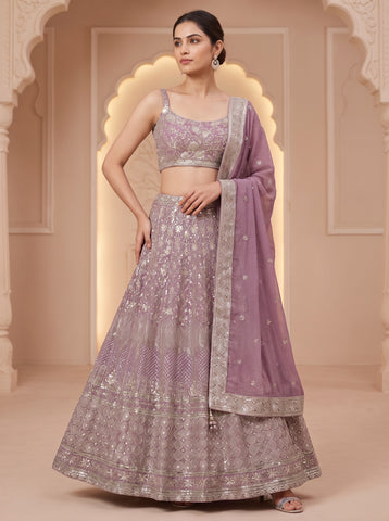 Lavender Georgette Sequins and Zari Work Lehenga Choli