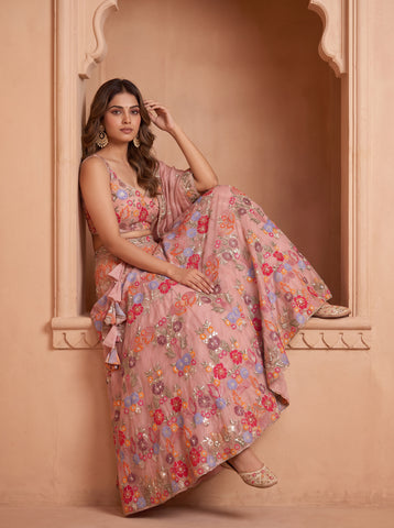 Multi Color Sequins and Thread work Lehenga Choli