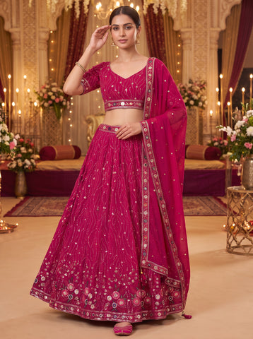 Mulberry Color Multi Thread and Sequins Work Lehenga Choli