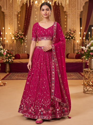 Mulberry Color Multi Thread and Sequins Work Lehenga Choli