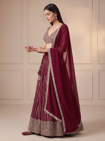 Maroon Color Georgette Sequins Work Lehenga Choli