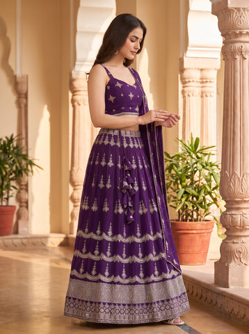 Deep Purple Color Sequins Embriodery Work Lehenga Choli