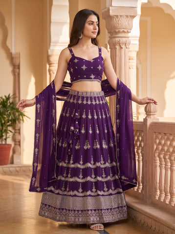 Deep Purple Color Sequins Embriodery Work Lehenga Choli