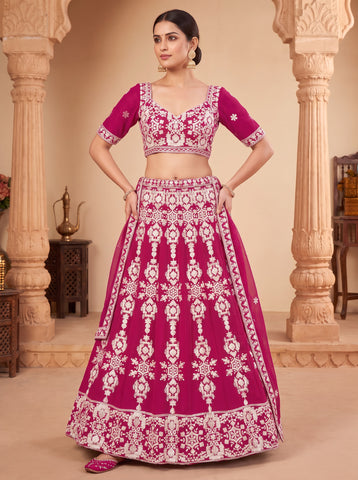 Red Georgette Sequins and Thread Work Lehenga Choli