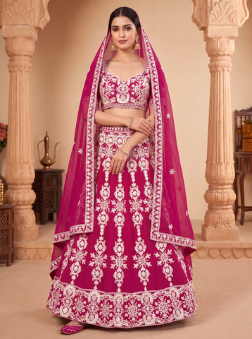 Red Georgette Sequins and Thread Work Lehenga Choli