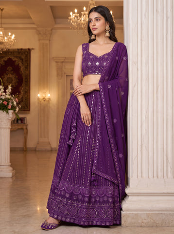 Blue Color Georgette Sequins Work Lehenga Choli