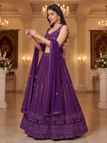Blue Color Georgette Sequins Work Lehenga Choli