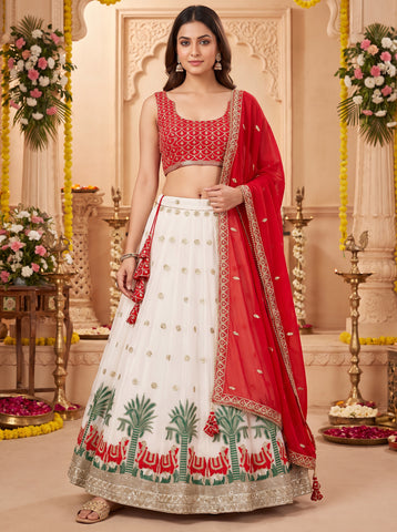 White Color Sequins and Thread Work Lehenga Choli
