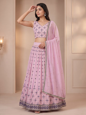 Light Lavender Georgette Sequins Work Lehenga Choli